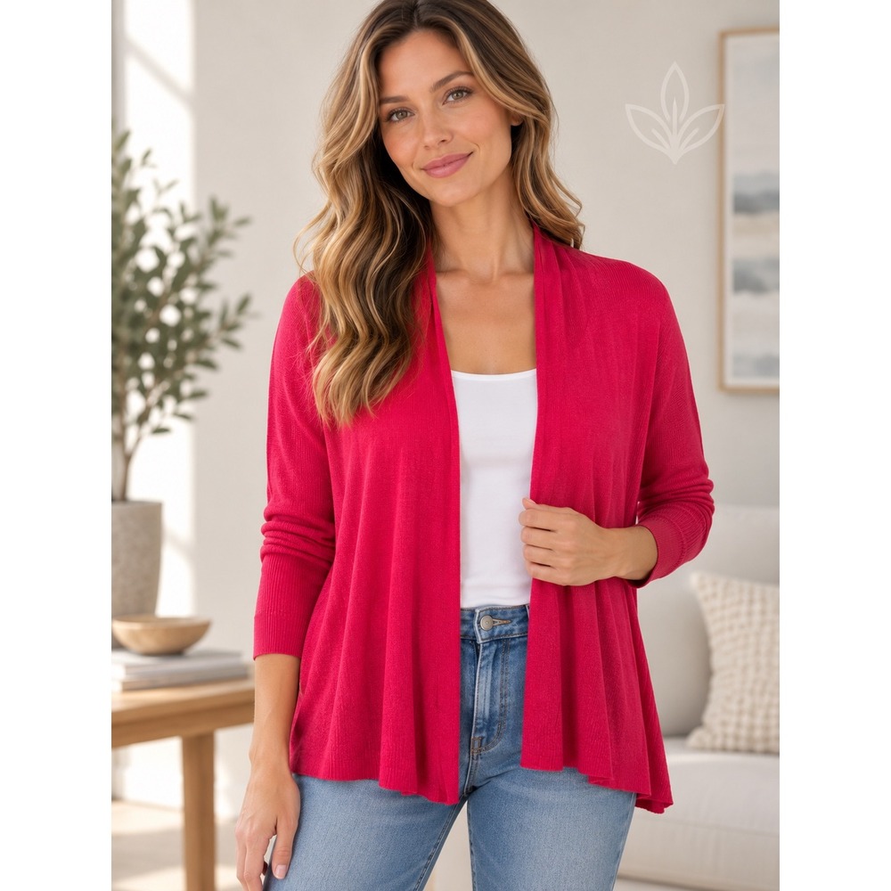 Eileen Fisher Cardigan Womens L Pink Excellent Organic Linen Cotton Ribbed Knit